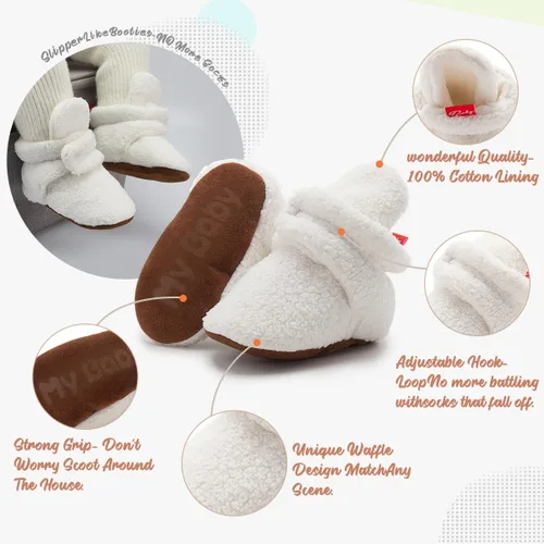 Vista 137 de Botines de forro polar para bebés, niños y niñas, pantuflas antideslizantes con agarre suave, zapatos de calcetín para recién nacidos, cuna