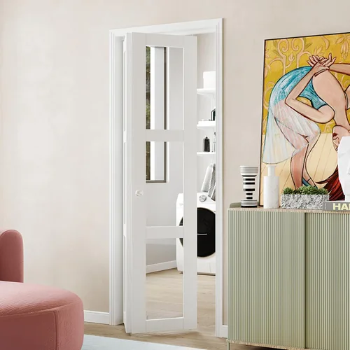 Vista 26 de BARNER HOME Puerta plegable, puerta de armario de cristal transparente de 3 lites, para apertura de 48 x 80 pulgadas, puertas plegables con kits
