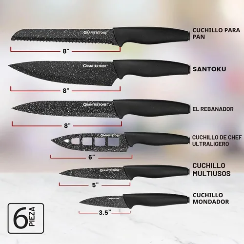 Vista 4 de Nutriblade - Juego de cuchillos con bloque de Granitestone de cocina profesional, 6 piezas, cuchillas de acero inoxidable ultra afiladas
