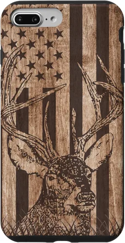 Vista 12 de Funda de madera para iPhone 16 con diseño de ciervo de cola blanca para caza cazador de bandera estadounidense