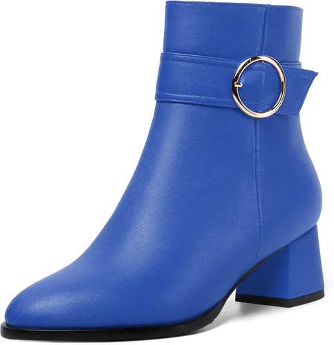 Vista 17 de MERRORI Botas altas de tacón bajo mate mate con cremallera y punta redonda para mujer, 2 pulgadas Beige