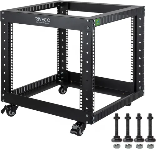 Vista 7 de RIVECO Estante de servidor de marco abierto de 6U con ruedas: montaje rápido de 4 postes para uso pesado, soporte de 19 pulgadas, gabinete de 600 KG