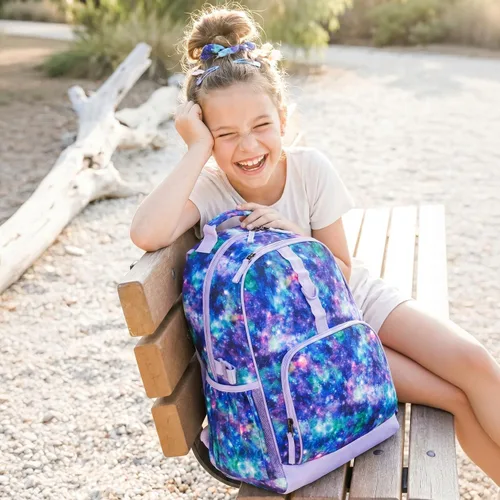 Vista 2 de Choco Mocha Mochila para niños de escuela primaria con correa para el pecho de 17 pulgadas, Gradiente de arco, 17 pulg., Classic