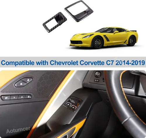 Vista 6 de Cubierta de botón de interruptor de bloqueo de puerta de fibra de carbono para Chevrolet Corvette C7 2014-2019, marco de botón de ventana
