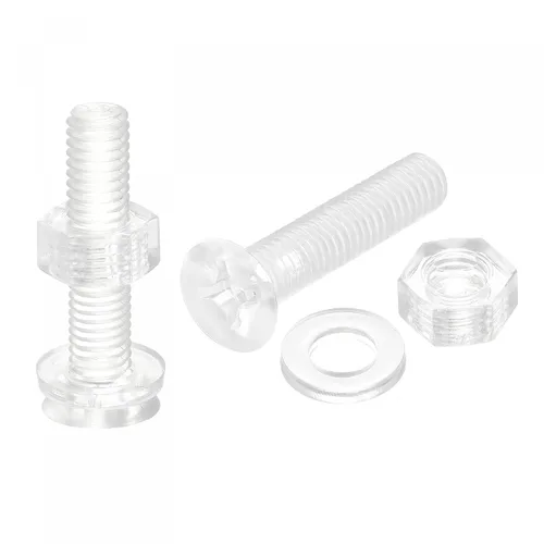 Vista 5 de uxcell Tornillos de máquina Phillips de plástico M6 x 0.472 in con tuercas y arandelas planas, pernos de máquina de cabeza plana de PC