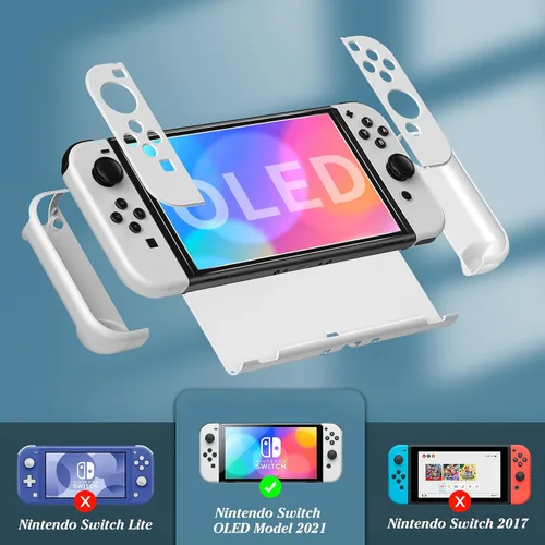 Vista 3 de HSTOP Funda acoplable para Nintendo Switch OLED 2021, funda protectora de PC para Switch OLED con cómoda funda de agarre Joy-Con y 6 tapas