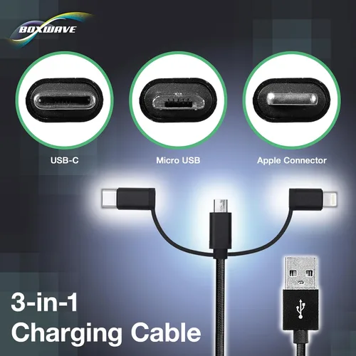Vista 3 de BoxWave Cable compatible con Chuwi HiPad X - Cable AllCharge 3 en 1 - Negro azabache