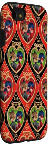 Vista 3 de Funda roja y verde para iPhone SE (2020) / 7 / 8 Miraculous Ladybug and Cat Noir The Movie