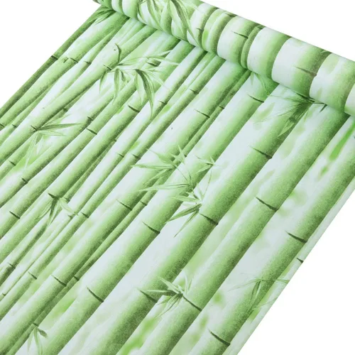 Vista 3 de PoetryHome Papel tapiz de vinilo autoadhesivo de bambú verde para paredes, cocina, salpicadero de baño, armarios, estantes, 17.7 x 117 pulgadas