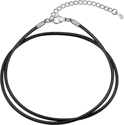 Vista 10 de U7 - Collar de cordón de cuero con cierre de acero inoxidable personalizable/negro, cadena de cuerda de cera tejida impermeable de color a. 2MM