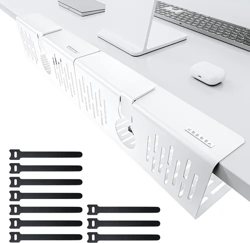 Vista 15 de NODOCA Bandeja de gestión de cables para debajo del escritorio sin perforación, gestión de cables de 14'', abrazadera sin perforaciones, bandeja
