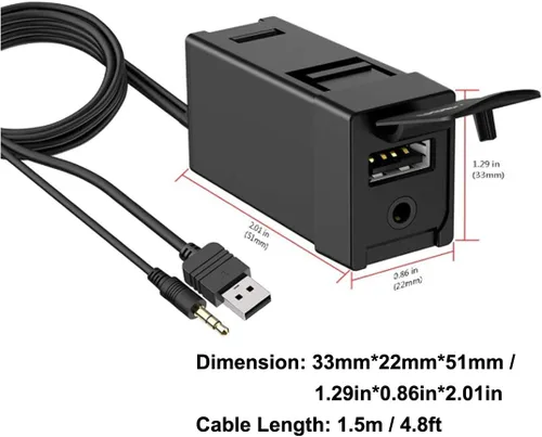 Vista 10 de USB AUX Flush Mount - Cable de extensión Jack para panel de tablero de automóvil compatible con Toyota, 3.5mm y enchufe de montaje de extensión USB