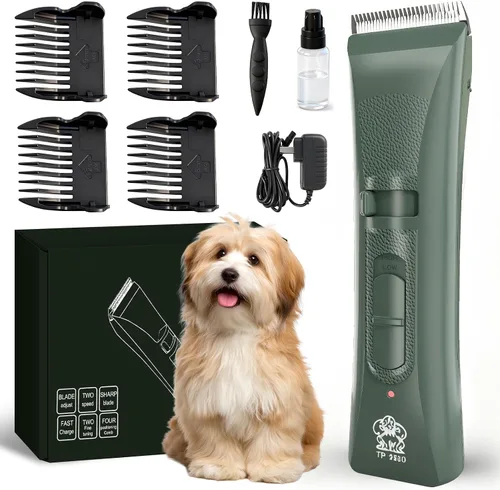 Vista 9 de Cortapelos para perros para aseo, kit de recortador de pelo de mascotas recargable silencioso (negro)