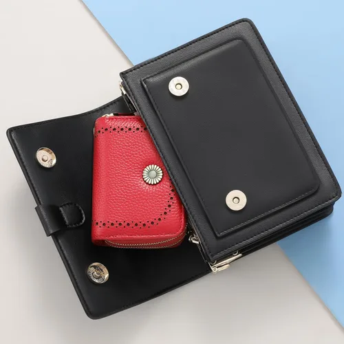 Vista 8 de GOIACII Cartera con tarjetero RFID para mujer, pequeña cartera de piel auténtica con 2 cremalleras