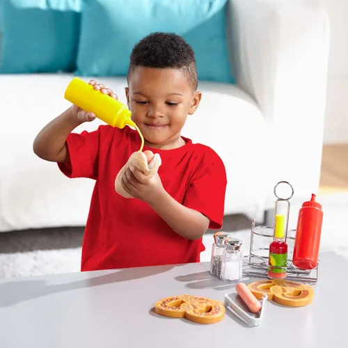 Vista 2 de Juego de condimentos de Melissa & Doug (6 piezas) alimento de juego, carrito de acero inoxidable
