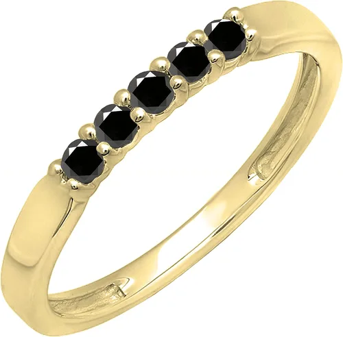 Vista 14 de Dazzlingrock Collection Anillo de boda redondo de 5 piedras preciosas o diamantes para mujer en oro macizo de 10 K/14 K/18 K