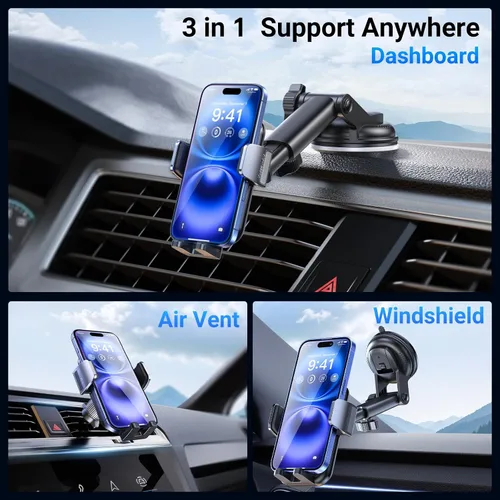 Vista 2 de ACMEZING - Soporte 3 en 1 para teléfono de automóvil, ventosa y soporte para salpicadero de ventilación 122+LBS Strongest Suction & Stable Clamp
