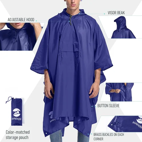 Vista 4 de Impermeable con capucha estilo poncho para hombres y mujeres
