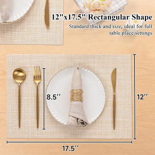 Vista 8 de SHACOS Beige Woven Placemats Set of 4 Place Mats Indoor Outdoor