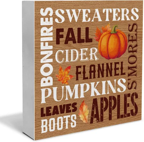 Vista 7 de Decoración de otoño, calabazas, girasol, vaca, decoración rústica, de madera de otoño, decoración de interiores para el hogar, 5 x 5 pulgadas