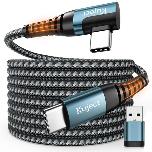Vista 7 de Kuject Cable Link de 20 pies compatible con Quest 3S/3, Quest 2/Pro, Pico 4, accesorios trenzados de nailon para juegos Rift S/Steam VR, cable