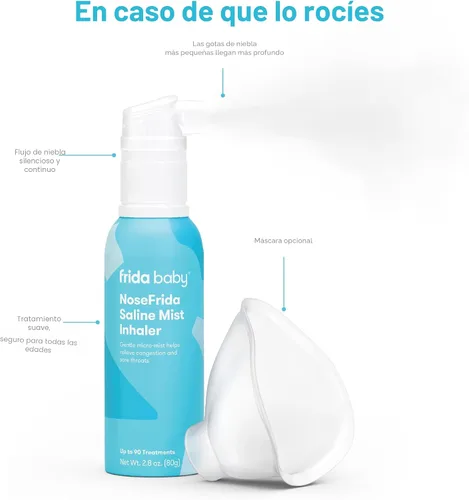 Vista 5 de Frida Baby NoseFrida - Inhalador nasal de niebla salina, espray descongestionante para la congestión y el alivio de alergias para bebés + niños