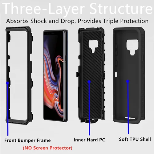 Vista 2 de Funda protectora resistente para Samsung Galaxy Note 9, resistente a prueba de polvo, a prueba de golpes, protección contra caídas, 3 en 1