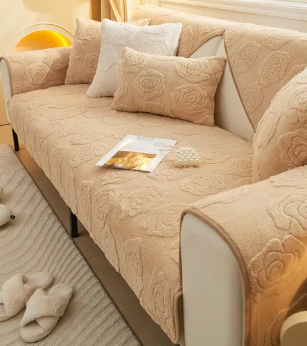 Vista 5 de vctops Funda de sofá jacquard con diseño de rosas y flores, de felpa suave, antideslizante, mullida, protector de muebles para sala de estar