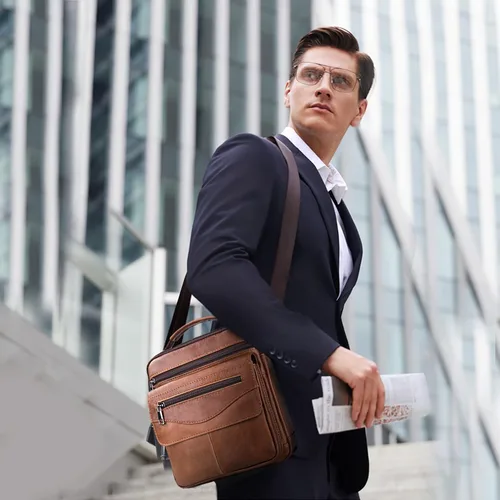 Vista 2 de COSCOOA Bolso de hombro para hombre, bolso de cuero para hombre, bolso cruzado para hombre, bolso de mensajero, bolso de viaje