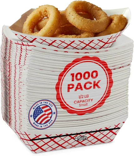 Vista 10 de MT Products Bandejas de papel desechables pequeñas de 1/2 lb – Paquete de 100 – Barcos de papel a cuadros resistentes a la grasa para aperitivos
