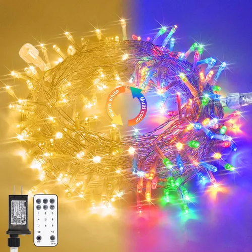 Vista 69 de JMEXSUSS - Tira de 100 luces led para interiores, 8 modos, enchufables, parpadeantes, 33 pies, luces navideñas para exteriores, a prueba de agua