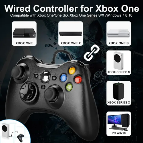 Vista 2 de Xbox One Wired Controller, Compatible with Xbox Controller, Share Function Wired Xbox One Controller with 3.5mm Audio Headphone Jack Double Shock