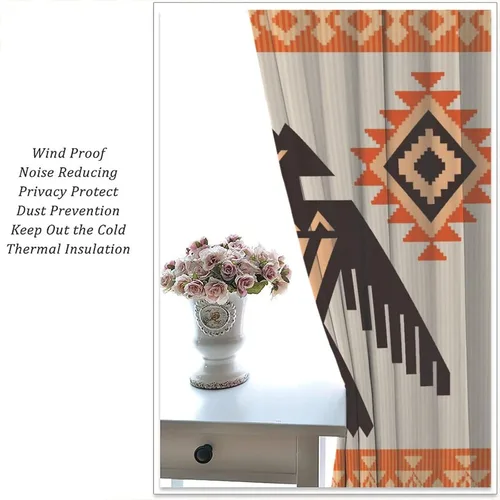 Vista 261 de Cortinas con patrón geométrico tribal, estilo suroeste, azteca, rústico, occidental, nativo americano, opacas, con bolsillo para barra, decoración