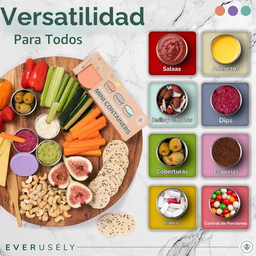 Vista 5 de Everusely Vasos para condimentos – Paquete de 3, 1.7 oz / 1.7 fl oz, brillantes, de acero inoxidable – Recipientes de condimentos con tapas
