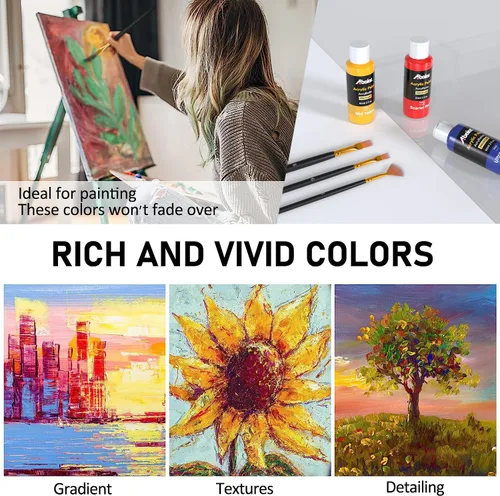 Vista 5 de ABEIER Juego de pintura acrílica, 24 colores (60ml/2oz) con 12 pinceles de pintura, no tóxico, resistente al agua, fuerte cobertura para niños