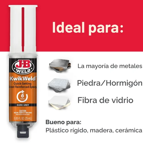 Vista 5 de J-B Weld 50176 KwikWeld jeringa epoxi reforzada con acero - Se seca en gris oscuro - 0.84 onzas líquidas, Negro