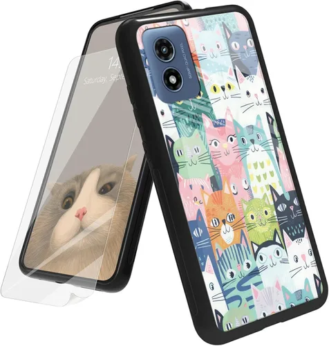 Vista 49 de Funda para Motorola Moto G Play 4G 2024 con protector de pantalla, parte trasera de vidrio templado + funda de silicona suave TPU absorción