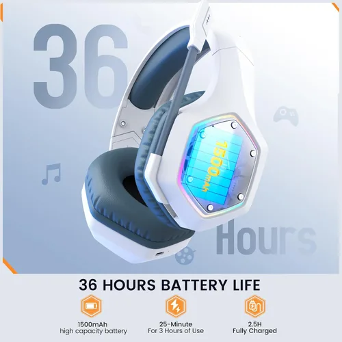 Vista 5 de EKSA E1000WT Wireless Gaming Headset,2.4GHz USB Gaming Headphones with Microphone for PC, PS5, PS4, Nintendo Switch, 7.1 Surround Sound Headset, RGB