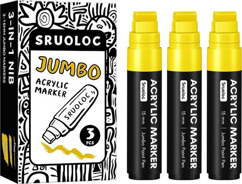 Vista 8 de SRUOLOC 3 Rotuladores Permanentes Jumbo Negros, Punta Ancha de 15mm de Grosor, Rotuladores de Pintura Acrílica Grandes para Pintura en Roca, Póster