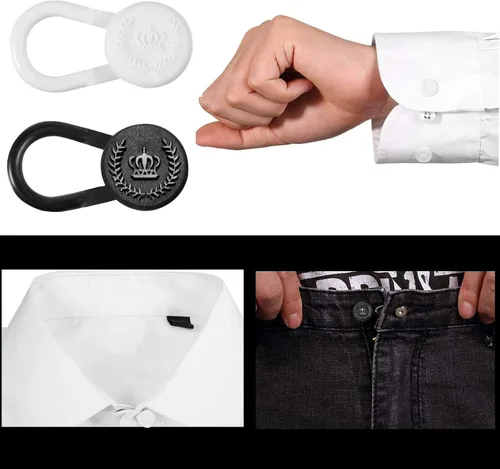 Vista 4 de 20 PCS Shirt Collar Extenders for Mens Shirts Elastic Button Extender for Pants Dress Trouser,Black &White