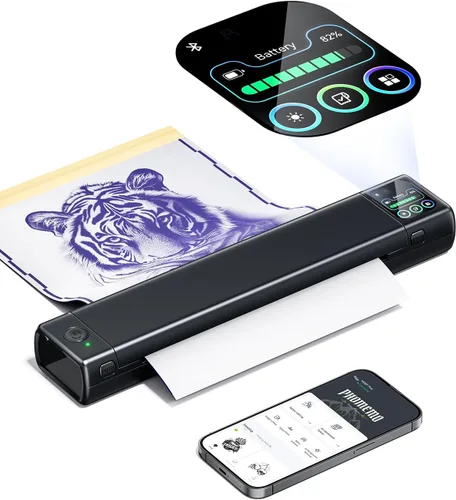 Vista 2 de Phomemo M08F Plus - Impresora de plantillas de tatuaje con pantalla táctil, máquina de impresión de tatuajes Bluetooth con 10 piezas de papel