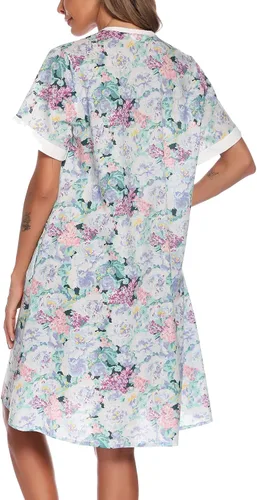 Vista 5 de YOZLY Vestido de casa para mujer, de manga corta, abrigos de casa, bata de moomoo con bolsillos