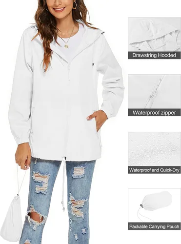Vista 2 de Avoogue Chaqueta impermeable para mujer, ligera, transpirable, con capucha, rompevientos activos con bolsillo