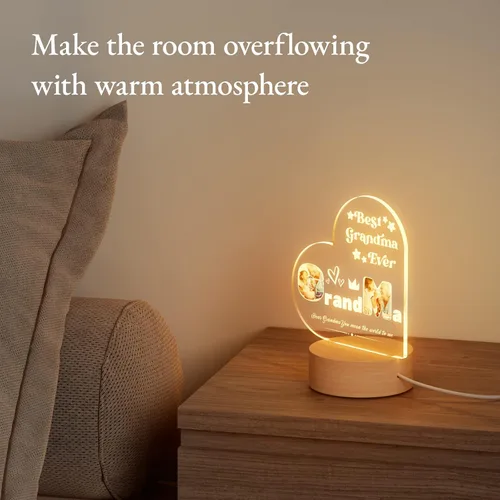 Vista 2 de Bemaystar Regalos para el día de la madre para abuela, regalos personalizados para abuela, luz nocturna LED acrílica con imagen, regalos para abuela