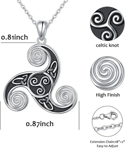 Vista 6 de Collar celta de plata de ley con nudo celta irlandés, nudo de amor, nudo triquetra, collar de Claddagh para mujer