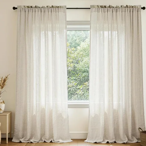 Vista 90 de Mrs.Naturall - Cortinas transparentes con bolsillo para barra de 36x63 pulgadas de lino mezclado negro