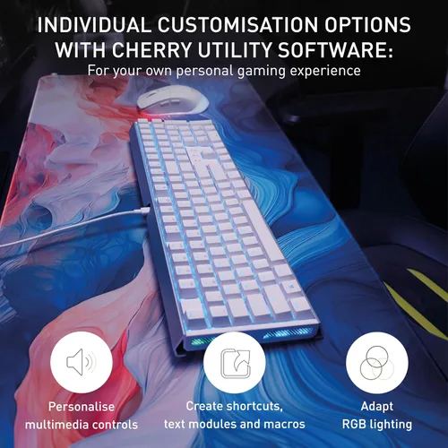 Vista 5 de CHERRY XTRFY Teclado mecánico para juegos MX 3.1 con cable Nuevos interruptores MX2A (blanco, rojo silencioso MX2A)