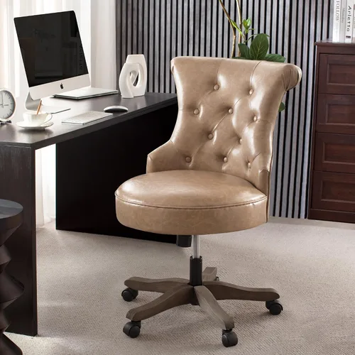 Vista 11 de HUIMO Silla de oficina en casa, sillas de escritorio tapizadas sin brazos con ruedas, altura ajustable, silla de escritorio para computadora