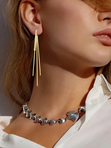 Vista 4 de Long Tassel Dangle Earrings for Women Gold Long Threader Earrings Chain Drop Earrings