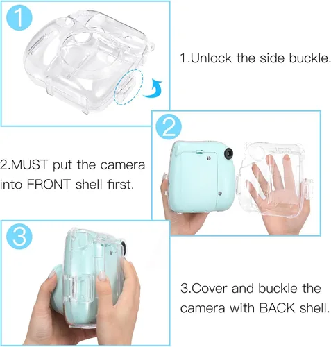 Vista 3 de Fintie Funda protectora transparente para cámara Fujifilm Instax Mini 7+ de película instantánea - Carcasa rígida de cristal con correa de hombro
